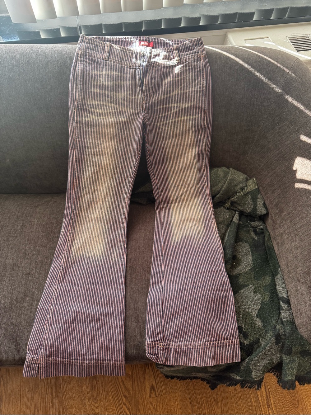 Diesel Women's Flared Jeans in Red and Blue Pinstripe